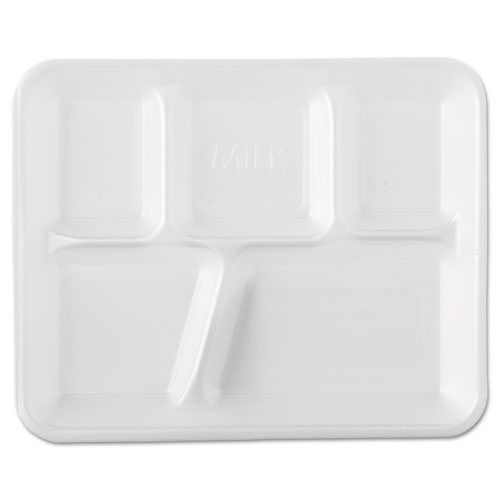 Genpak 5-Compartment Serving Tray, White, Foam, 10.75 x 8.375 x 1.2,  500/Case - Reliable Paper