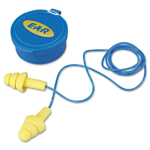 E-A-R UltraFit Multi-Use Earplugs, Corded, 25NRR, Yellow/Blue, 50 Pairs