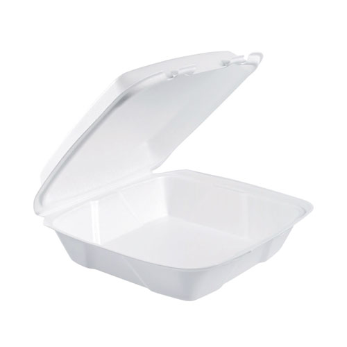 Dart® Foam Hinged Lid Container, 3-Compartment, 8 oz, 9 x 9.4 x 3, White, 200/Carton