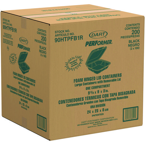 Insulated Foam Hinged Lid Containers, 9.01 x 9.4 x 3.1, Black, 100/Bag, 2 Bags/Carton, 200 Containers/Carton