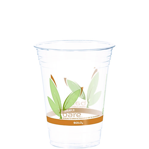 Dart® Bare Eco-Forward RPET Cold Cups, ProPlanet Seal, 16 oz to 18 oz, Leaf Design, Clear, 50/Pack, 20 Packs/Carton