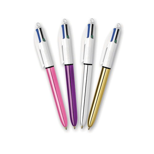 Bic® 4-Color Multi-Function Ballpoint Pen, Retractable, Medium 1 Mm, Black/Blue/Green/Red Ink, Blue Barrel