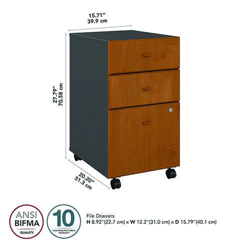 Mobile Pedestal File, Left/Right, 3-Drawers: Box/Box/File, Legal/Letter/A4/A5, Cherry/Gray, 15.75" x 20.25" x 27.88"