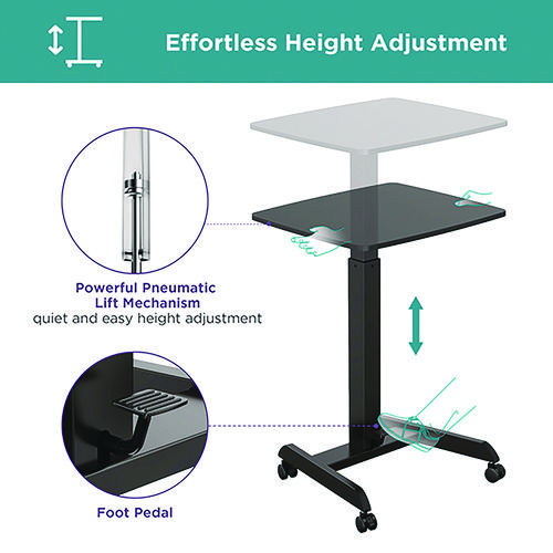 Mobile Sit-to-Stand Desk, 23.5 x 20.5 x 29.75 to 44.25, Black