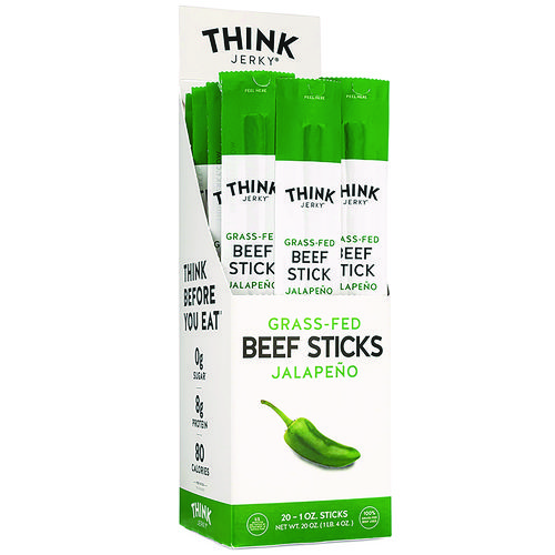 Jalapeno 100% Grass-Fed Beef Sticks, 1 oz Individually Wrapped Sticks, 20/Carton, Ships in 1-3 Business Days