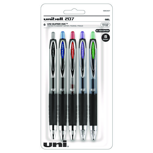 Signo 207 Gel Pen, Retractable, Medium 0.7 mm, Assorted Ink and Barrel Colors, 5/Pack