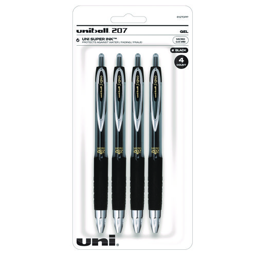 Signo 207 Gel Pen, Retractable, Fine 0.5 mm, Black Ink, Smoke/Black Barrel, 4/Pack