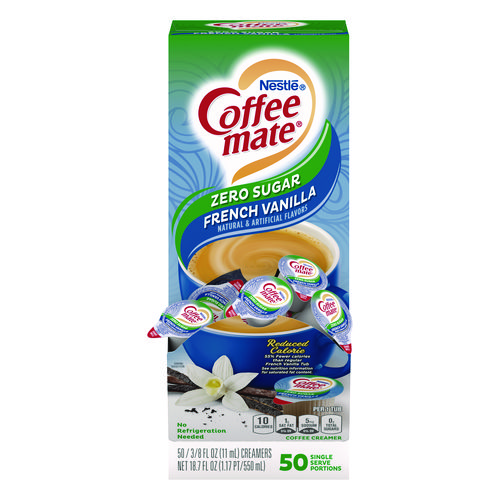 Liquid Coffee Creamer, Zero Sugar French Vanilla, 0.38 oz Mini Cups, 50/Box