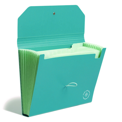 Image of U-Eco 13-Pocket Expandable File, 9.75" Expansion, 13 Sections; Button/Elastic Closure, 1/12-Cut Tabs, Letter Size, Ocean