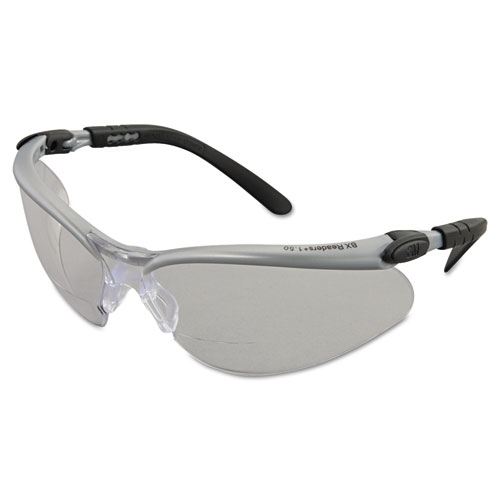 3M™ BX Molded-In Diopter Safety Glasses, 1.5+ Diopter Strength, Silver/Black Frame, Clear Lens, 20/Box