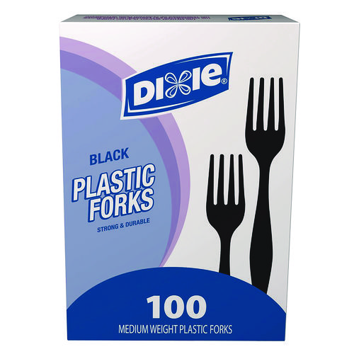 Dixie® Plastic Cutlery, Heavy Mediumweight Forks, Black, 1,000/Carton