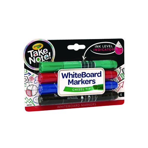 Take Note Dry Erase Markers, Chisel Tip, Assorted Colors, 4/Set