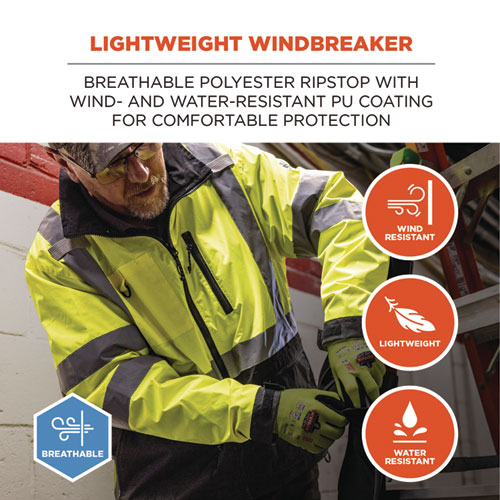 GloWear 8351 Class 3 Hi-Vis Windbreaker Water-Resistant Jacket, 4X-Large, Orange