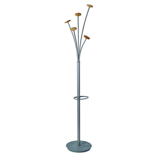 Image of Festival Coat Stand with Umbrella Holder, Five Knobs, 13.97 x 14 x 73.62, Gray