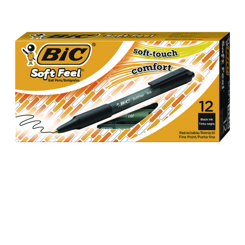 Image of Soft Feel Ballpoint Pen, Retractable, Medium 1 mm, Black Ink, Black Barrel, Dozen