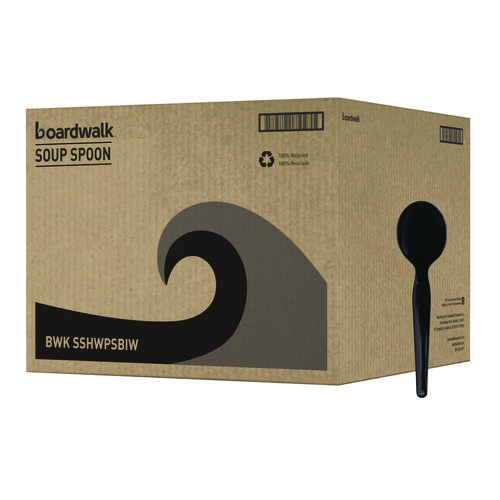 Image of Boardwalk® Heavyweight Wrapped Polystyrene Cutlery, Soup Spoon, Black, 1,000/Carton