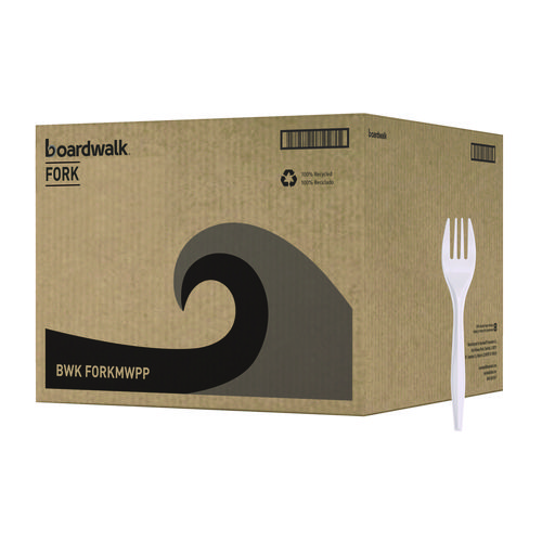 Boardwalk® Mediumweight Polypropylene Cutlery, Fork, White, 1000/Carton