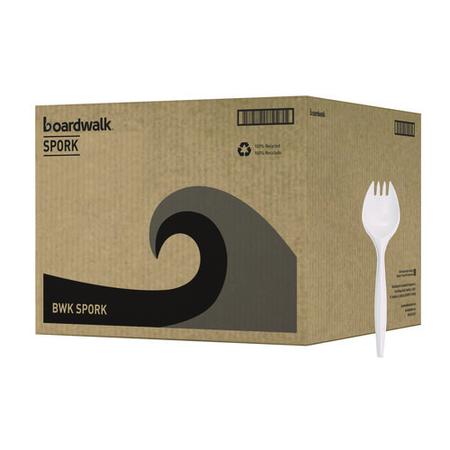 Image of Boardwalk® Mediumweight Polypropylene Cutlery, Spork, White, 1000/Carton