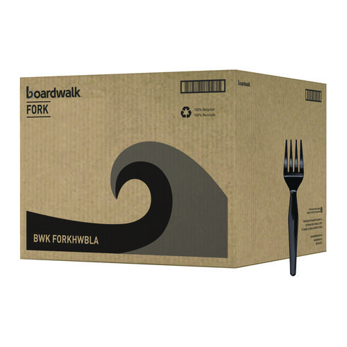 Image of Boardwalk® Heavyweight Polystyrene Cutlery, Fork, Black, 1000/Carton
