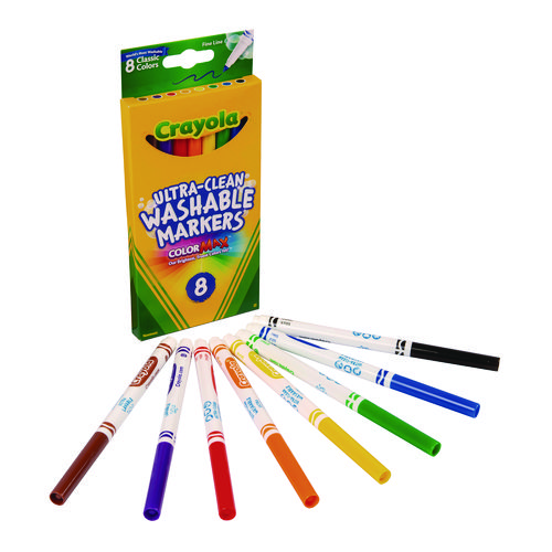Image of Crayola® Ultra-Clean Washable Markers, Fine Bullet Tip, Assorted Colors, 8/Pack