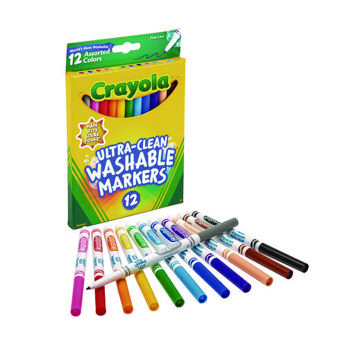 Image of Crayola® Ultra-Clean Washable Markers, Fine Bullet Tip, Assorted Colors, Dozen