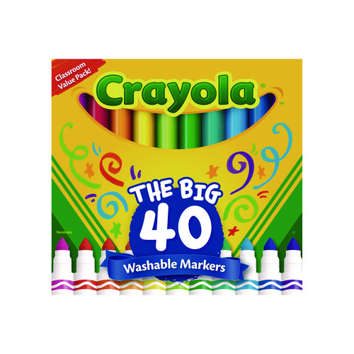 Image of Crayola® Ultra-Clean Washable Markers, Broad Bullet Tip, Assorted Colors, 40/Set