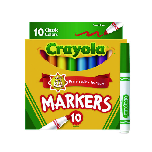 Image of Crayola® Non-Washable Marker, Broad Bullet Tip, Assorted Classic Colors, 10/Pack