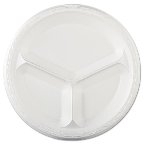 Elite Laminated Foam Dinnerware, 3-Comp Plate, 10.25"dia, White, 125/pk, 4 Pk/ct
