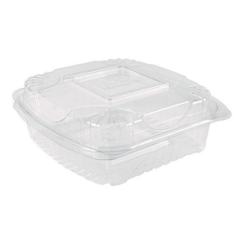 Renewable and Compostable Clear Clamshell Hinged Food Containers, 8 x 8 x 3, Plastic, 80/Pack, 2 Packs/Carton
