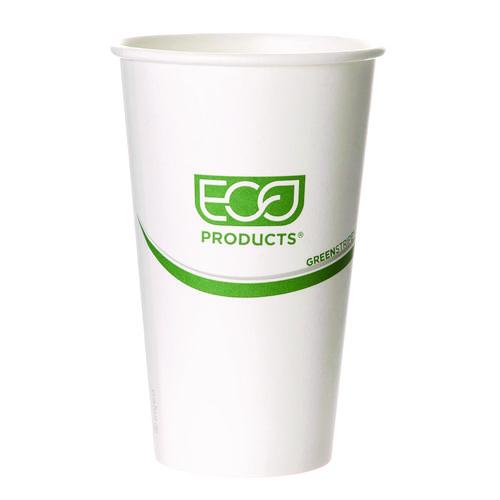 GreenStripe Renewable and Compostable Hot Cups, 16 oz, Paper, White/Green, 50/Pack, 20 Packs/Carton