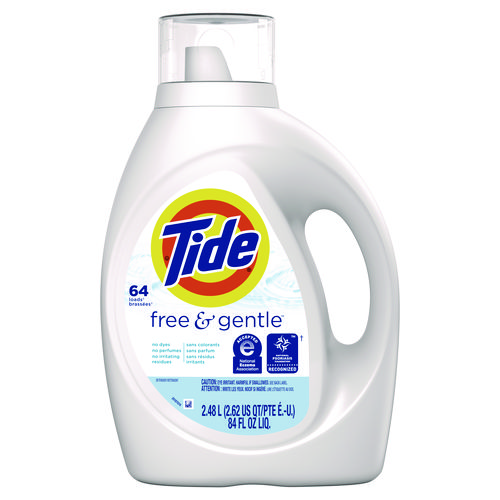 Tide® Free and Gentle Liquid Laundry Detergent, 64 Loads, 84 oz Bottle, 4/Carton