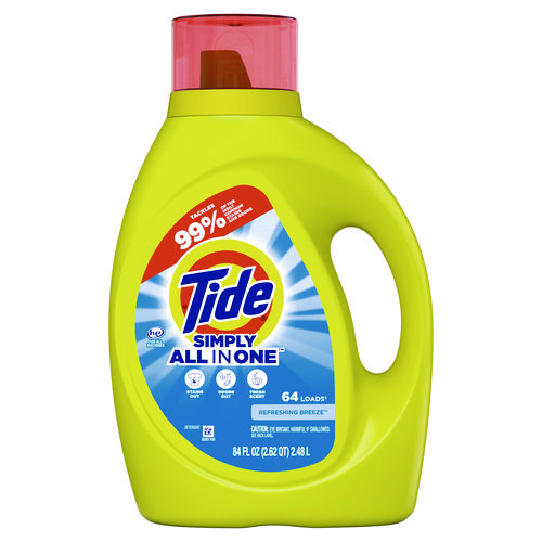 Tide® Simply Clean and Fresh Laundry Detergent, Refreshing Breeze, 64 Loads, 84 oz Bottle, 4/Carton
