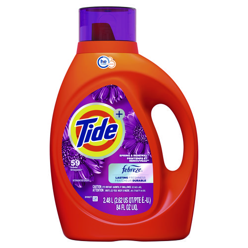 Tide® Plus Febreze Liquid Laundry Detergent, Spring and Renewal, 84 oz Bottle, 4/Carton