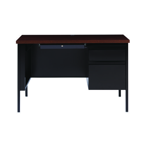 Image of Single Pedestal Steel Desk, 45.5" x 24" x 29.5", Mocha/Black, Black Legs