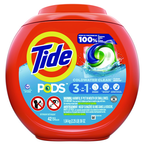 Tide® PODS Laundry Detergent, Clean Breeze, 36 oz Tub, 42 Pacs/Tub, 4 Tubs/Carton