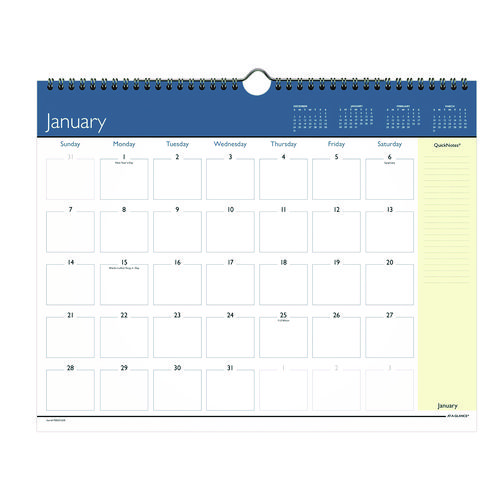 QuickNotes Wall Calendar, 15 x 12, White/Blue/Yellow Sheets, 13-Month (Jan to Jan): 2024 to 2025