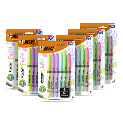 Brite Liner Grip Pocket Highlighter, Assorted Ink Colors, Chisel Tip, Assorted Barrel Colors, 6/Set, 6 Sets/Pack