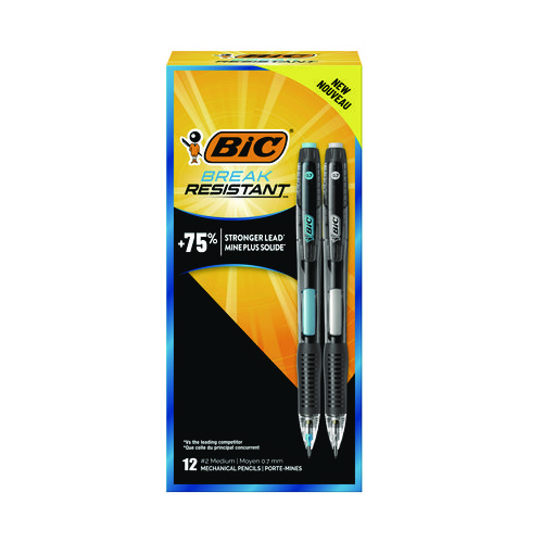 Break-Resistant Mechanical Pencils with Erasers, 0.7 mm, HB (#2), Black Lead, Assorted Barrel Colors, 12/Pack