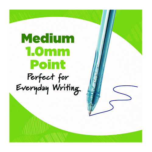 Ecolutions Gel Pen, Retractable, Medium 1 mm, Blue Ink, Blue Barrel, 12/Pack