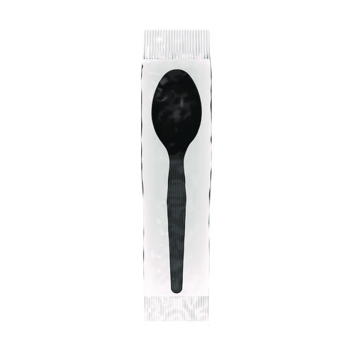 Mediumweight Polystyrene Wrapped Cutlery, Spoon, Plastic, Black, 1,000/Carton