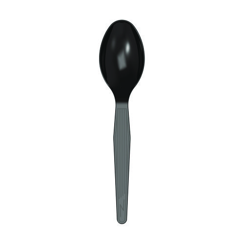 Mediumweight Polystyrene Wrapped Cutlery, Teaspoon, Black, 1,000/Carton