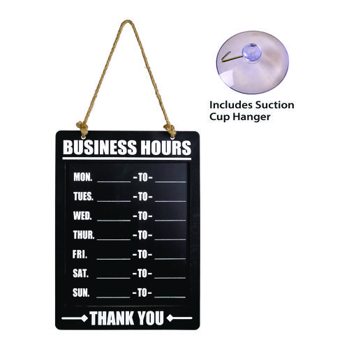 Business Hours Indoor/Outdoor Hanging Chalkboard, 10 x 0.38 x 20.75, Black/White