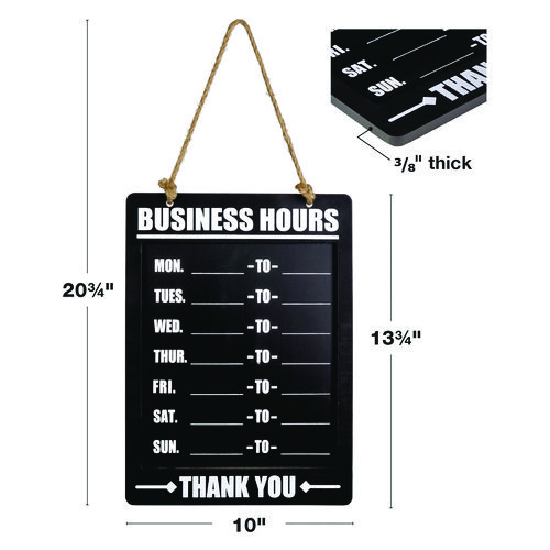 Business Hours Indoor/Outdoor Hanging Chalkboard, 10 x 0.38 x 20.75, Black/White