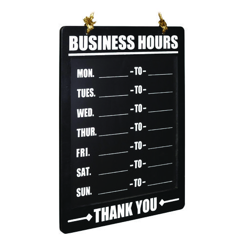 Business Hours Indoor/Outdoor Hanging Chalkboard, 10 x 0.38 x 20.75, Black/White