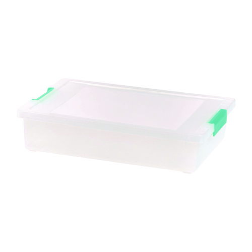Latch Lid Storage Box, 2.3 gal, 14 x 11 x 3.5, Clear Bin/Seafoam Latches