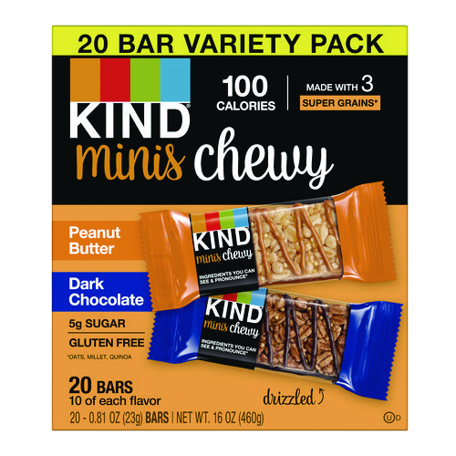 Minis Chewey, Dark Chocolate and Peanut Butter Variety Pack, 0.81 oz, 20/Box