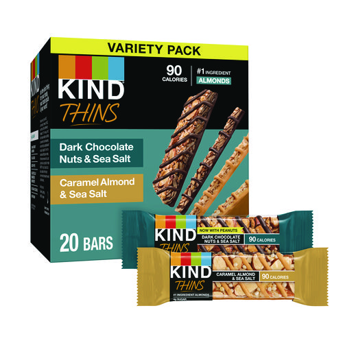 Thins Bar Variety Pack, Caramel Almond & Sea Salt; Dark Chocolate Nuts & Sea Salt, 0.74 oz, 20/Box