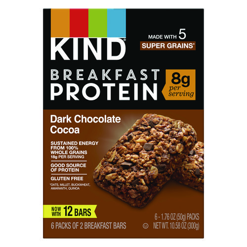 Breakfast Protein Bars, Dark Chocolate Cocoa, 1.76 oz Two-Bar Packs, 6/Box