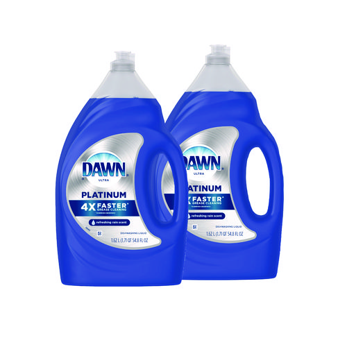 Platinum Liquid Dish Detergent, Refreshing Rain, 54.8 oz Bottle, 2/Pack