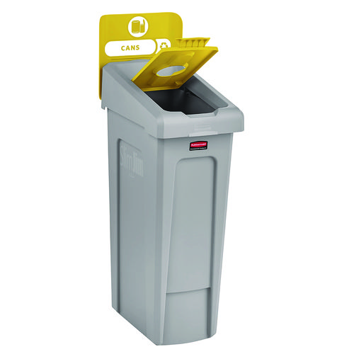 Slim Jim Recycling Station Kit, 1-Stream Bottles and Cans, 23 gal, Plastic, Yellow/Gray